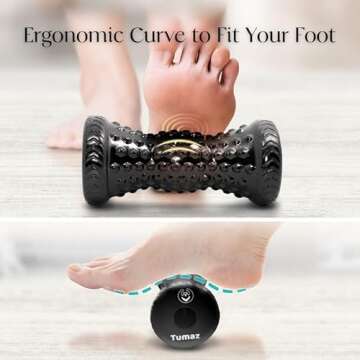 Tumaz Massage Ball & Foot Roller 3-in-1 Set with Spiky Ball, Lacrosse Ball, Massage Roller - Ergonom...