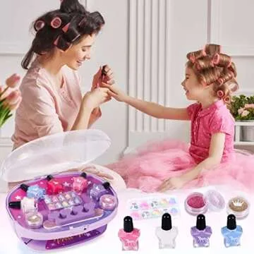 Golray Kids Nail Polish Set for Girls, All-in-One Nail Art Kit - Nail Dryer/ Nail Polish/ Glitter Powder/ False Nails/ Nail Decals/ Toe Separator/File, Age 3-12 Little Girl Gift Toys