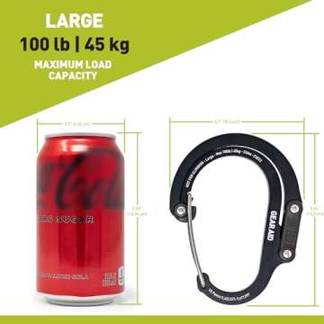 GEAR AID HEROCLIP Carabiner Clip and Hook (Large) for Camping, Backpack, Organization, and Garage, Black & Gray