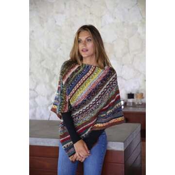 Back From Bali Knit Cable Poncho Black Womens Sweater Cape Boho Soft Casual