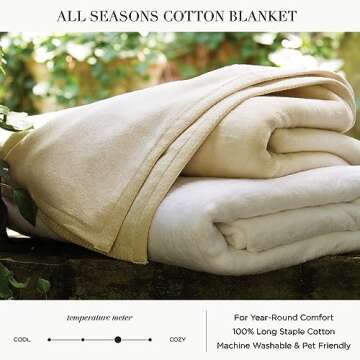 Peacock Alley All Seasons Luxury Cotton Blanket – 100% Long Staple Cozy Cotton Blanket for Sofa, B...