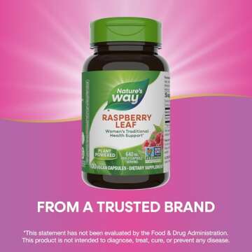 Nature's Way Raspberry Leaf, Traditional Support for Women's Health*, 640 mg per 2-Capsule Serving, Vegan, Non-GMO Project Verified, 100 Capsules (Packaging May Vary)