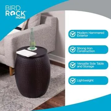 BIRDROCK HOME Iron Storage Side Table for Indoor & Outdoor Use