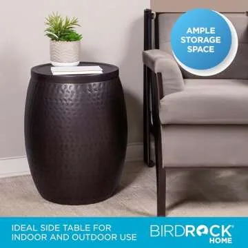 BIRDROCK HOME Iron Storage Side Table for Indoor & Outdoor Use