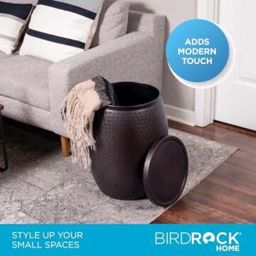 BIRDROCK HOME Iron Storage Side Table - Rustic Woven End Table with Removable Lid - Circle Barrel Accent Furniture for Living Room, Indoor, or Outdoor Use - 15.94" Dx 20" H - Oil Rubbed Bronze