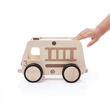 Guidecraft Wooden Fire Truck: Vehicle Play Set, Kids Learning and Educational Dramatic Play Toy