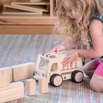 Guidecraft Wooden Fire Truck: Vehicle Play Set, Kids Learning and Educational Dramatic Play Toy