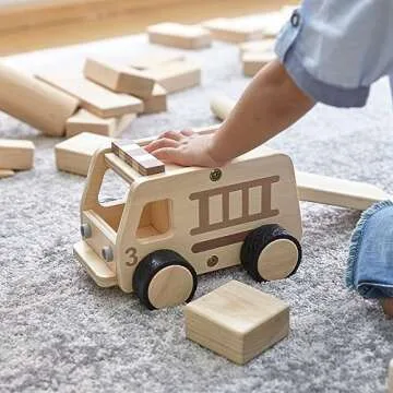 Guidecraft Wooden Fire Truck: Vehicle Play Set, Kids Learning and Educational Dramatic Play Toy