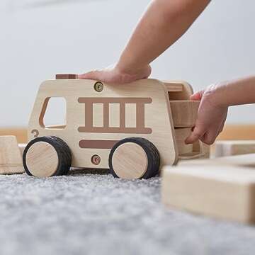 Guidecraft Wooden Fire Truck: Vehicle Play Set, Kids Learning and Educational Dramatic Play Toy
