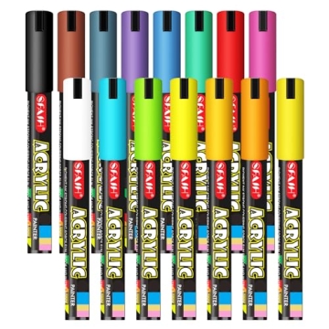 SFAIH Acrylic Creative Markers - 15 Colors, Replaceable Nibs, Non-Bleeding Ink