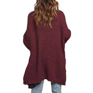 LOGENE Women's Oversized Batwing Long Sleeve Soft Knit Open Front Casual Cardigan Sweaters with Pockets (Burgundy, M) 260-zaohong-M