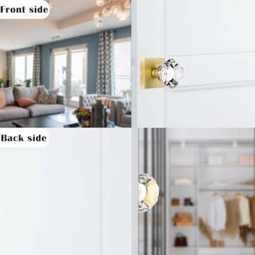HIEMEY 4 Pack Closet and Hall Dummy Door Knob Interior, Inactive Clear Glass Crystal Door Knobs Set Gold, Non-Turning Door Knobs Diamond Shape, Satin Brass Door Knobs Square, BS-010N