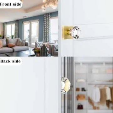 HIEMEY 4 Pack Closet and Hall Dummy Door Knob Interior, Inactive Clear Glass Crystal Door Knobs Set Gold, Non-Turning Door Knobs Diamond Shape, Satin Brass Door Knobs Square, BS-010N