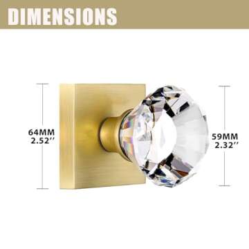 HIEMEY 4 Pack Closet and Hall Dummy Door Knob Interior, Inactive Clear Glass Crystal Door Knobs Set Gold, Non-Turning Door Knobs Diamond Shape, Satin Brass Door Knobs Square, BS-010N
