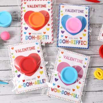 Valentines Day Gifts for Kids - 24 Pack Valentines Cards With Playdough - Funny Valentines Classroom Favors Exchange Cards for Boys Girls School Class Preschool
