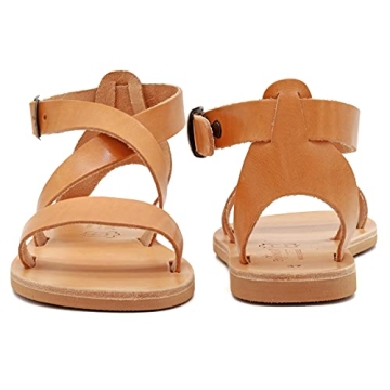 Size 8 Beige Emmanuela Greek Handmade Leather Flat Sandals, Quality Ankle Strap Sandals with adjustable buckle, Ankle Cuff Summer Shoes, Open Toe Strappy Sandals, Boho Chic Sandals