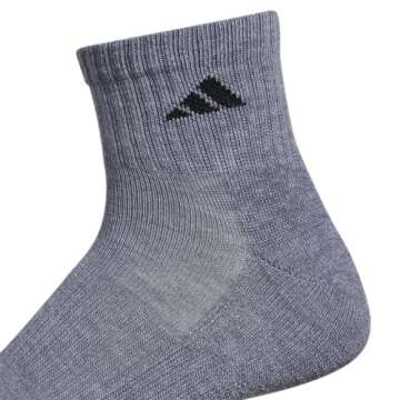adidas Men's Athletic Cushioned Quarter Socks with Arch Compression for a Secure fit (6-Pair), Heather Grey/Black, X-Large