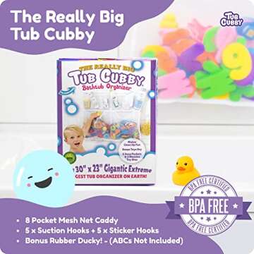 Tub Cubby Original Bath Toy Storage - Hanging Bath Toy Holder, with Suction & Adhesive Hooks, 30"x23...