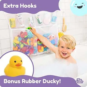Tub Cubby Bath Toy Storage and Organizer with Suction Hooks