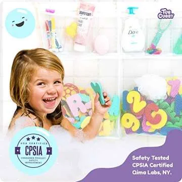 Tub Cubby Bath Toy Storage and Organizer with Suction Hooks