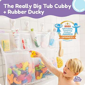 Tub Cubby Bath Toy Storage and Organizer with Suction Hooks