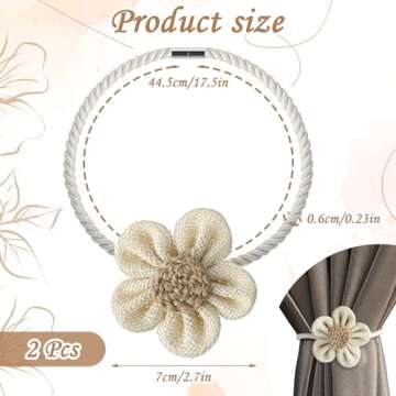 GEEHUA Magnetic Curtain Tiebacks, 2Pcs Flower Drapery Tie Backs Boho Decorative Holdbacks Ropes Curt...