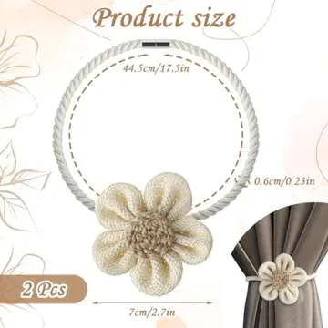 GEEHUA Magnetic Curtain Tiebacks, 2Pcs Flower Drapery Tie Backs Boho Decorative Holdbacks Ropes Curt...