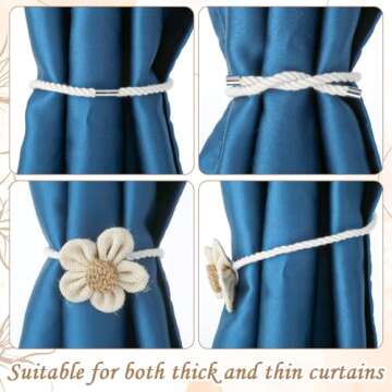GEEHUA Magnetic Curtain Tiebacks, 2Pcs Flower Drapery Tie Backs Boho Decorative Holdbacks Ropes Curtain Holders for Window Decor Bedroom Office Home