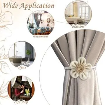 GEEHUA Magnetic Curtain Tiebacks, 2Pcs Flower Drapery Tie Backs Boho Decorative Holdbacks Ropes Curtain Holders for Window Decor Bedroom Office Home