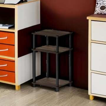 Furinno Just 3-Tier Turn-N-Tube End Table / Side Table / Night Stand / Bedside Table with Plastic Poles, 1-Pack, Columbia Walnut/Black
