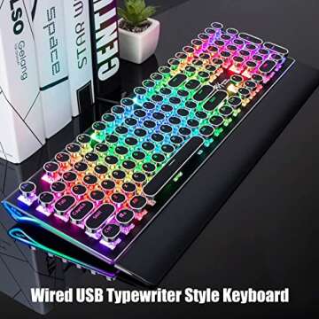 RK ROYAL KLUDGE S108 Typewriter Keyboard, Retro Mechanical Gaming Keyboard Wired 108 Keys with RGB B...