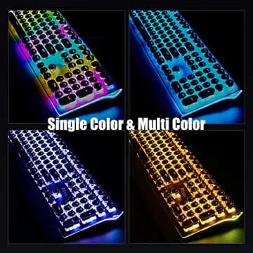 RK ROYAL KLUDGE S108 Typewriter Keyboard, Retro Mechanical Gaming Keyboard Wired 108 Keys with RGB Backlit Sidelight, Detachable Wrist Rest, Round Keycaps Blue Switches - Black