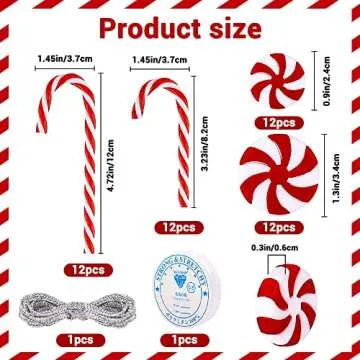 XIMISHOP 48PCS Christmas Candy Cane Hanging Ornaments and Decorations Set