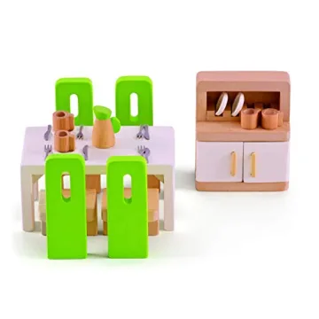 Hape Wooden Doll House Furniture Dining Room Set with Accessories | Perfect for Imaginative Play