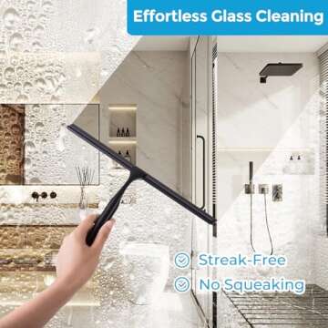 Quntis Shower Squeegee for Glass Doors, 10 Inch Window Squeegee Wiper with Non-Slip Handle, Replacem...