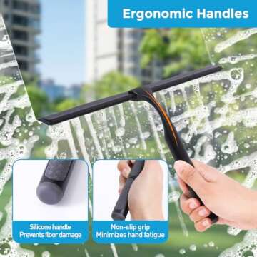 Quntis Shower Squeegee for Glass Doors, 10 Inch Window Squeegee Wiper with Non-Slip Handle, Replacement Squeegee Blade and Hook for Bathroom Glass Shower Doors Mirror Tile Car Cleaning, Black