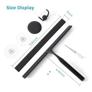 Quntis Shower Squeegee for Glass Doors, 10 Inch Window Squeegee Wiper with Non-Slip Handle, Replacement Squeegee Blade and Hook for Bathroom Glass Shower Doors Mirror Tile Car Cleaning, Black