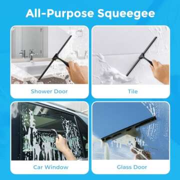 Quntis Shower Squeegee for Glass Doors, 10 Inch Window Squeegee Wiper with Non-Slip Handle, Replacement Squeegee Blade and Hook for Bathroom Glass Shower Doors Mirror Tile Car Cleaning, Black
