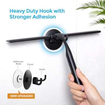 Quntis Shower Squeegee for Glass Doors, 10 Inch Window Squeegee Wiper with Non-Slip Handle, Replacement Squeegee Blade and Hook for Bathroom Glass Shower Doors Mirror Tile Car Cleaning, Black