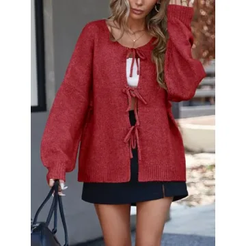 Saodimallsu Tie Front Cardigan Sweater for Women