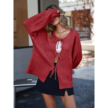 Saodimallsu Tie Front Cardigan Sweater for Women