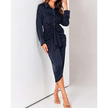 Elegant BTFBM Women Satin Shirt Dress for Any Occasion