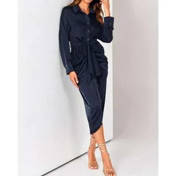 Elegant BTFBM Women Satin Shirt Dress for Any Occasion