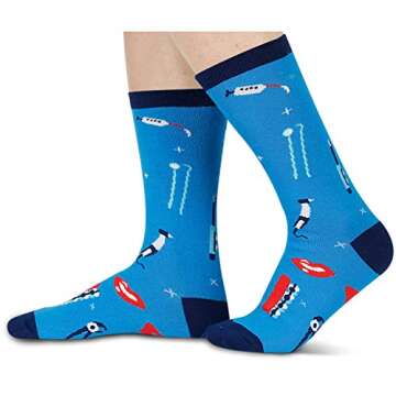 HAPPYPOP Teeth Socks Women, Funny Dental Assistant Gifts For Dentist Hygienist in Blue