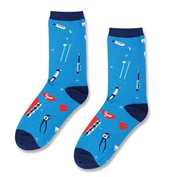 HAPPYPOP Teeth Socks Women, Funny Dental Assistant Gifts For Dentist Hygienist in Blue