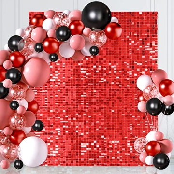 Red Wedding Backdrop 6ftx4ft Christmas Sequin Backdrop Shimmer Wall Backdrop for Halloween Party Dec...