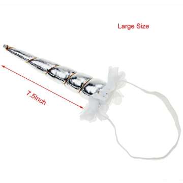 Aiernuo Silver Shiny Unicorn Horn Glitter Elastic Headband Spiral Unicorn Horn for Cosplay Costume Decor