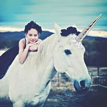 Aiernuo Silver Shiny Unicorn Horn Glitter Elastic Headband Spiral Unicorn Horn for Cosplay Costume Decor