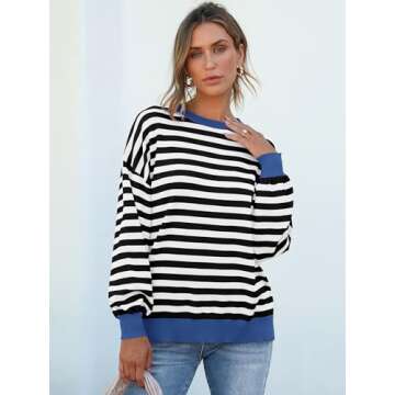 ANRABESS Womens Oversized Striped Sweaters Long Sleeve Crewneck Casual Side Slit Pullover Shirts 2025 Spring Trendy Tops