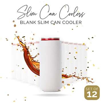 Slim Can Cooler Sleeves 12 Pack– Blank Foldable Neoprene 12oz Can Insulators – Skinny Beverage Coolers for Beer & Soda – Sublimation-Ready (White)